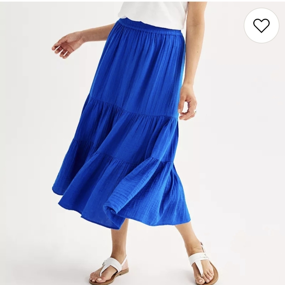 New Blue Maxi Tiered Skirt Beach Beachy Summer Bright Tropical Vacation 1X Boho